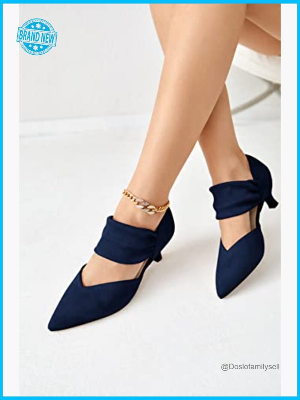 Low Kitten Heel Dress Shoes Pointed Toe Slip On Ankle Strap Cutout Elegant - Picture 2 of 6